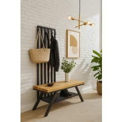 Ławka Metalowa Z Wieszakiem Loft Siedzisko Drewno Lite Dąb LM-84 Rozmiary od 50 cm do 200 cm